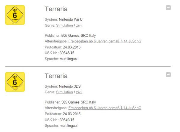 Terraria - Wii U e 3DS - valutazione USK